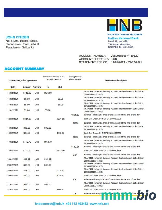 Sri Lanka Bank Cejlonu szablon w formacie excel pdf
